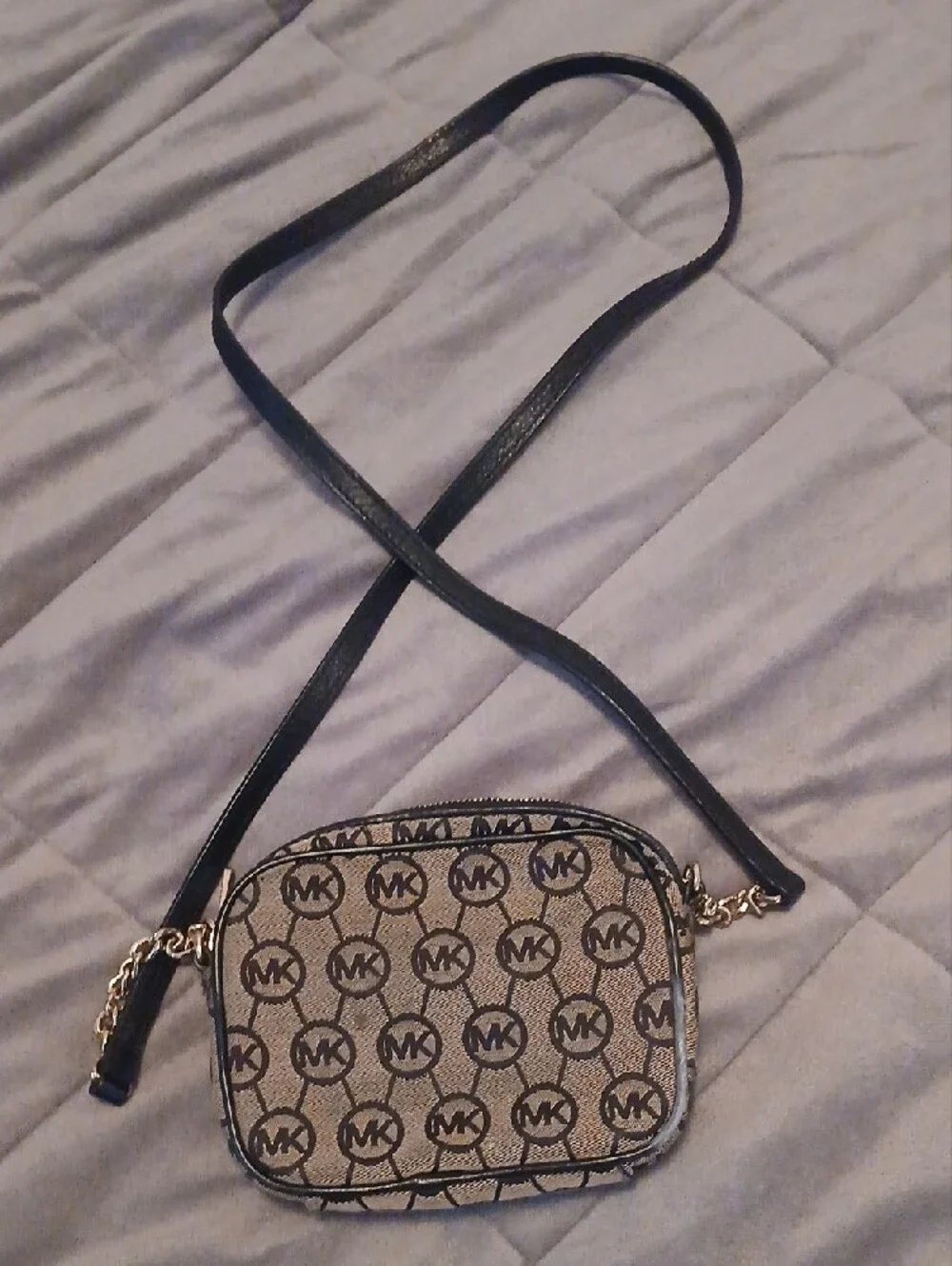 Michael Kors Beige/Brown MK Logo Crossbody Bag with Chain Strap